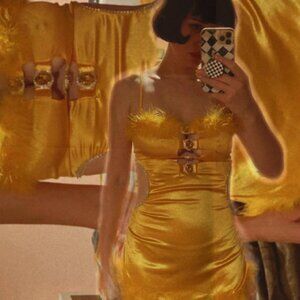 Yung Reaper x dollskill rare size small  Yellow feather mini dress